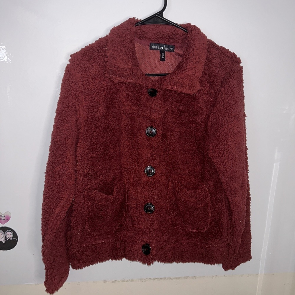 Derek Heart Sherpa Jacket Women's Size Medium 100% Polyester Maroon
